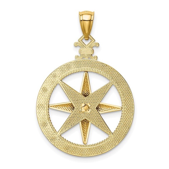 14K Diamond-Cut Polished and Satin Compass Pendant - Picture 3 of 4